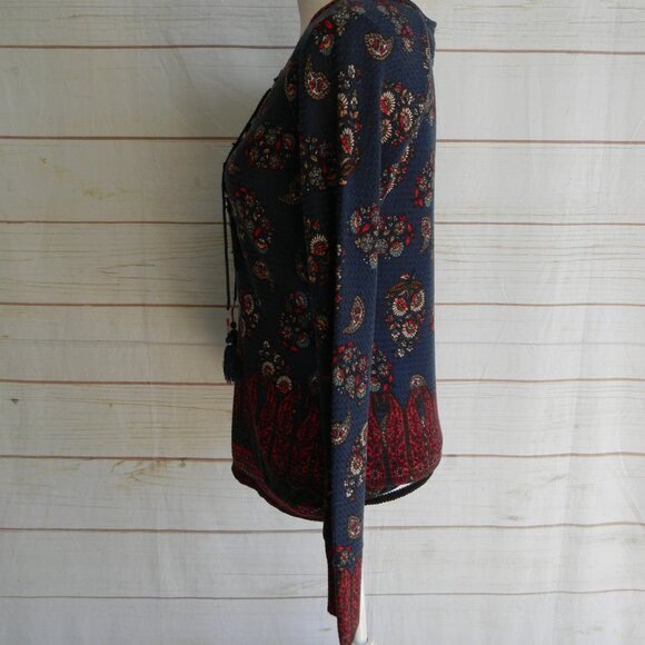 VINTAGE AMERICA WM'S WAFFLE KNIT BOHO LACE-UP DETAIL BLOUSE TOP SZ S - Picture 3 of 4